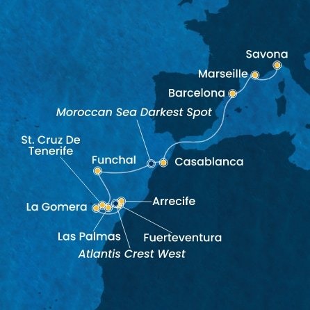 Španělsko, La Gomera, Portugalsko, Maroko, Francie, Itálie z Tenerife na lodi Costa Fortuna
