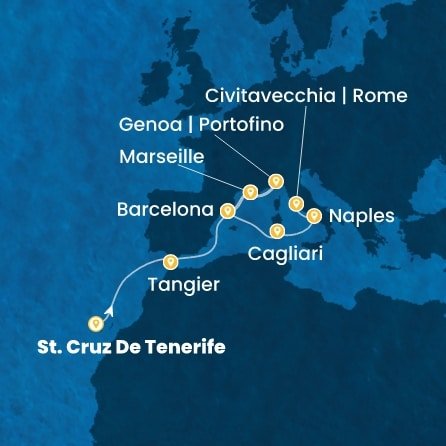 Španělsko, Maroko, Francie, Itálie z Tenerife na lodi Costa Smeralda