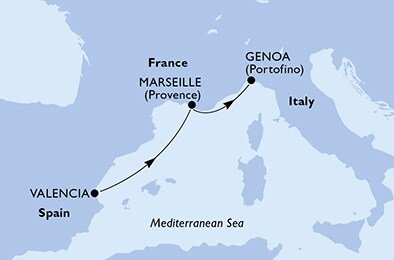 Španělsko, Francie, Itálie z Valencie na lodi MSC Seashore
