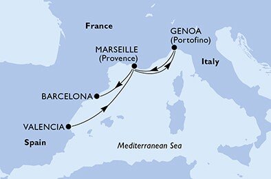 Španělsko, Francie, Itálie z Valencie na lodi MSC Seashore
