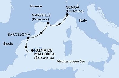 Španělsko, Francie, Itálie z Palma de Mallorca na lodi MSC Seaview