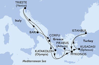 Turecko, Řecko, Itálie z Istanbulu na lodi MSC Splendida