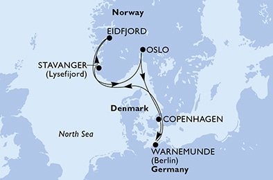 Německo, , Norsko, Dánsko z Warnemünde na lodi MSC Poesia
