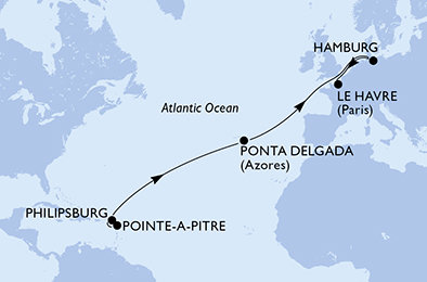 Guadeloupe, Svatý Martin, Portugalsko, Německo, Francie z Pointe-à-Pitre na lodi MSC Virtuosa