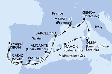 Španělsko, Portugalsko, Itálie, Francie z Málagy na lodi MSC Musica Španělsko, Portugalsko, Itálie, Francie z Málagy na lodi MSC Musica