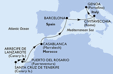 Španělsko, Maroko, Itálie z Tenerife na lodi MSC Musica Španělsko, Maroko, Itálie z Tenerife na lodi MSC Musica