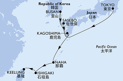 Japonsko, Jižní Korea, Tchaj-wan z Tokia na lodi MSC Bellissima