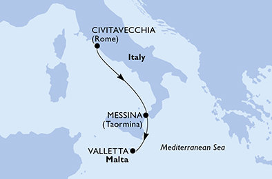 Itálie, Malta z Civitavecchia na lodi MSC World Asia