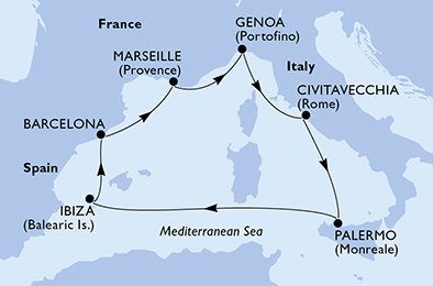 Španělsko, Francie, Itálie z Barcelony na lodi MSC Seaview