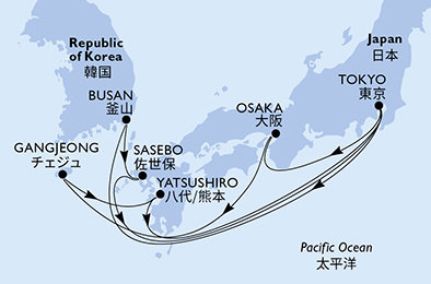 Japonsko, Jižní Korea z Tokia na lodi MSC Bellissima