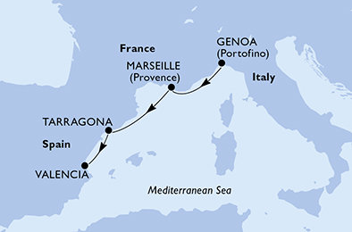 Itálie, Francie, Španělsko z Janova na lodi MSC Splendida