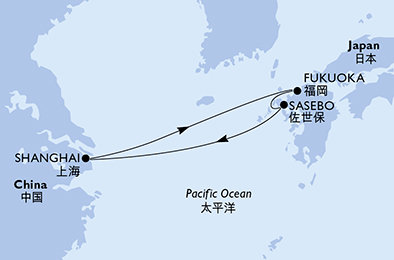 Čína, Japonsko ze Šanghaje na lodi MSC Bellissima