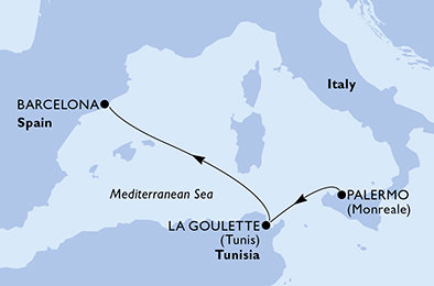 Itálie, Tunisko, Španělsko z Palerma na lodi MSC Euribia