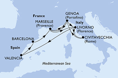 Itálie, Francie, Španělsko z Civitavecchia na lodi MSC Orchestra