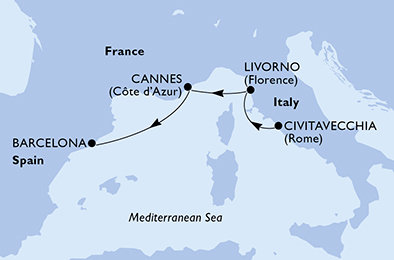Itálie, Francie, Španělsko z Civitavecchia na lodi MSC Fantasia