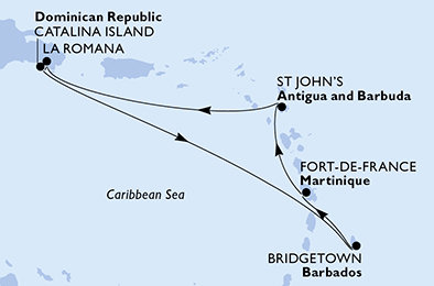 Martinik, Antigua a Barbuda, Dominikánská republika, Barbados z Fort-de-France, Martinik na lodi MSC Opera
