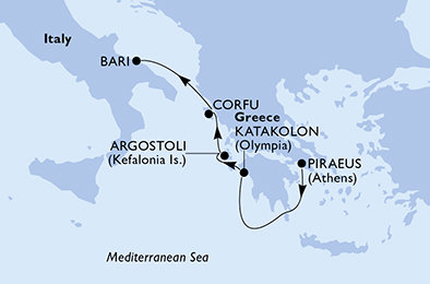 Řecko, Kefalonie, Itálie z Pirea na lodi MSC Sinfonia