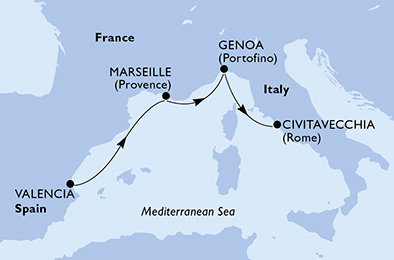 Španělsko, Francie, Itálie z Valencie na lodi MSC Grandiosa