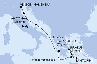 Řecko, Itálie z Pirea na lodi MSC Lirica