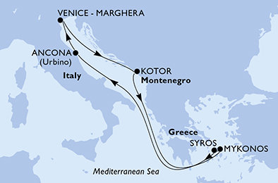 Itálie, Černá Hora, Řecko z Ancony na lodi MSC Lirica