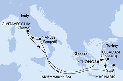 Turecko, Itálie, Řecko z Kusadasi  na lodi MSC Divina