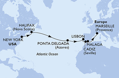 USA, Kanada, Portugalsko, Španělsko, Francie z New Yorku na lodi MSC Meraviglia
