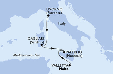 Itálie, Sardinie, Sicílie, Malta z Livorna na lodi MSC Splendida