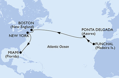 Madeira, Portugalsko, USA z Funchalu na lodi MSC Meraviglia