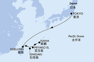 Honšú, Tchaj-wan, Japonsko, Okinawa z Tokia na lodi MSC Bellissima