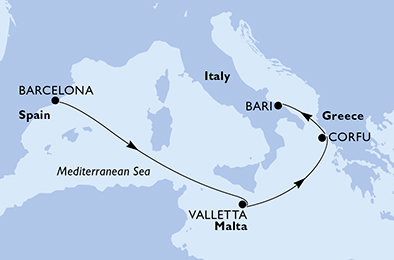 Španělsko, Malta, Řecko, Itálie z Barcelony na lodi MSC Fantasia