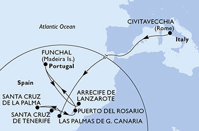 Itálie, Španělsko, Portugalsko z Civitavecchia na lodi MSC Fantasia