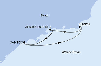 Brazílie ze Santosu na lodi MSC Preziosa
