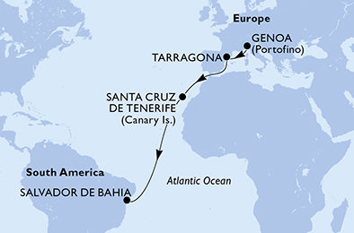 Itálie, Španělsko, Brazílie z Janova na lodi MSC Divina