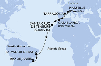 Francie, Španělsko, Maroko, Brazílie z Marseille na lodi MSC Musica