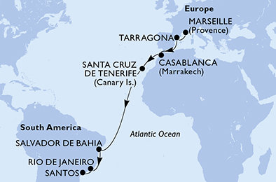 Francie, Španělsko, Maroko, Brazílie z Marseille na lodi MSC Musica
