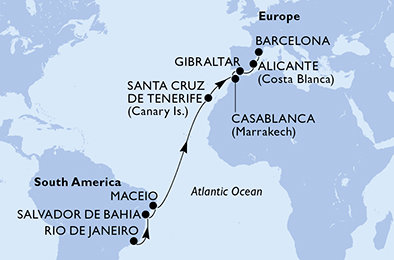 Brazílie, Španělsko, Maroko, Velká Británie z Rio de Janeira na lodi MSC Divina