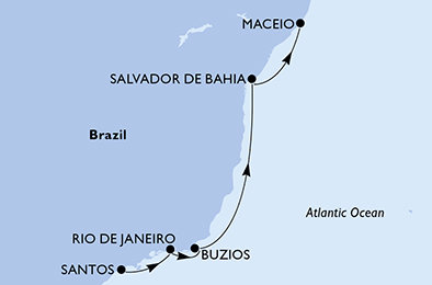 Brazílie ze Santosu na lodi MSC Virtuosa