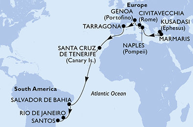 Turecko, Itálie, Španělsko, Brazílie z Kusadasi  na lodi MSC Divina