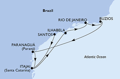 Brazílie ze Santosu na lodi MSC Lirica