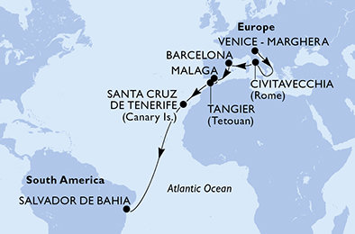 Itálie, Španělsko, Maroko, Brazílie z Marghery na lodi MSC Lirica