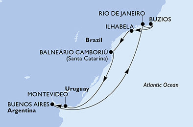 Argentina, Brazílie, Uruguay z Buenos Aires na lodi MSC Splendida