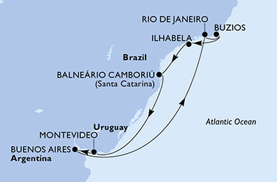 Uruguay, Argentina, Brazílie z Montevidea na lodi MSC Splendida