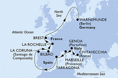 Itálie, Francie, Španělsko, Německo z Civitavecchia na lodi MSC Magnifica