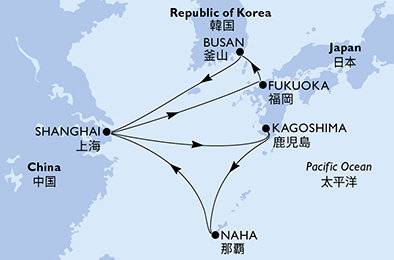 Čína, Japonsko, Jižní Korea ze Šanghaje na lodi MSC Bellissima