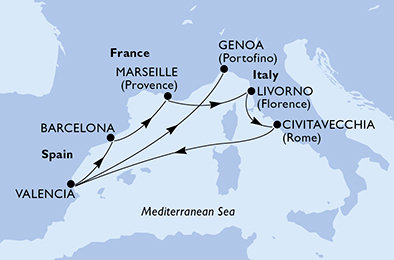 Španělsko, Francie, Itálie z Valencie na lodi MSC Sinfonia
