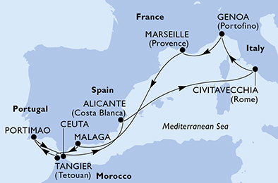 Francie, Španělsko, Maroko, Portugalsko, Itálie z Marseille na lodi MSC Sinfonia