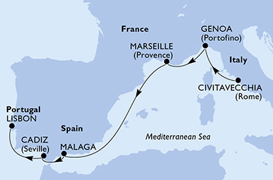 Itálie, Francie, Španělsko, Portugalsko z Civitavecchia na lodi MSC Sinfonia