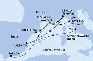 Španělsko, Francie, Itálie z Barcelony na lodi MSC Sinfonia