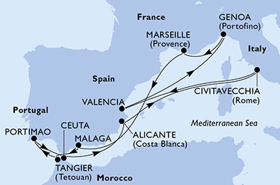 Itálie, Španělsko, Francie, Maroko, Portugalsko z Civitavecchia na lodi MSC Sinfonia