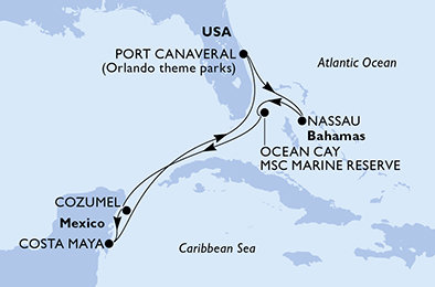 USA, Bahamy, Mexiko z Port Canaveralu na lodi MSC WORLD ATLANTIC
